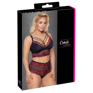 Cottelli CURVES grudnjak i gaćice crno/crveni 4XL