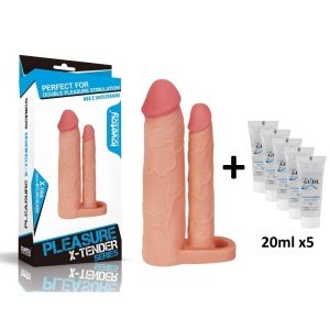 Produžetak Pleasure X-Tender Double Lovetoy + lubrikant Just Glide 5 x 20 ml.