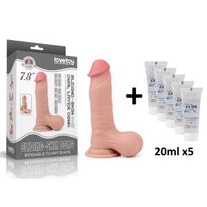 Dildo s vakuumom Sliding Skin Dual Layer 19,5 cm Lovetoy + lubrikant Just Glide 5 x20 ml