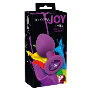 Analni čep Colorful Joy konusni ljubičasti s kristalima 8 cm