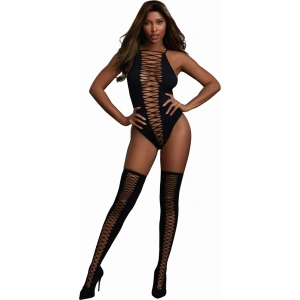 Dreamgirl Teddy i čarape Diamond - jedna veličina - crna