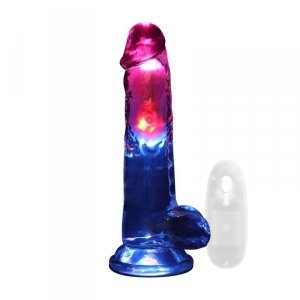 LED vibrirajući ravni dildo s testisima – 20 cm – prozirni